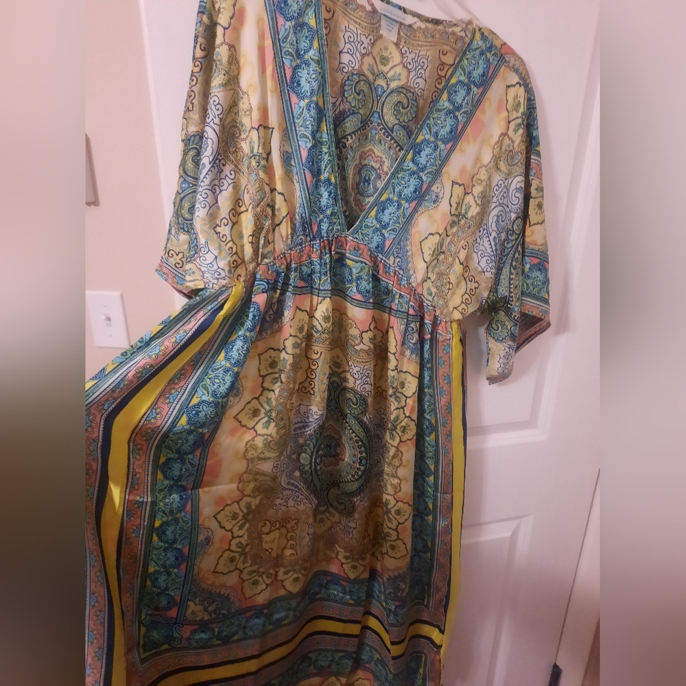SUNDANCE: Satin/Poly Mixed Print Dress